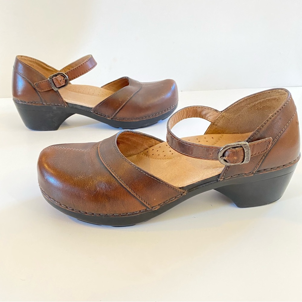 Dansko Makenna Mary Jane Clog Brown Leather Ankle Strap Women's 40 EU/9.5-10 US